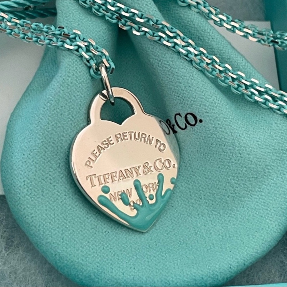 Tiffany & Co. Silver blue sparkler enamel silver Heart Necklace